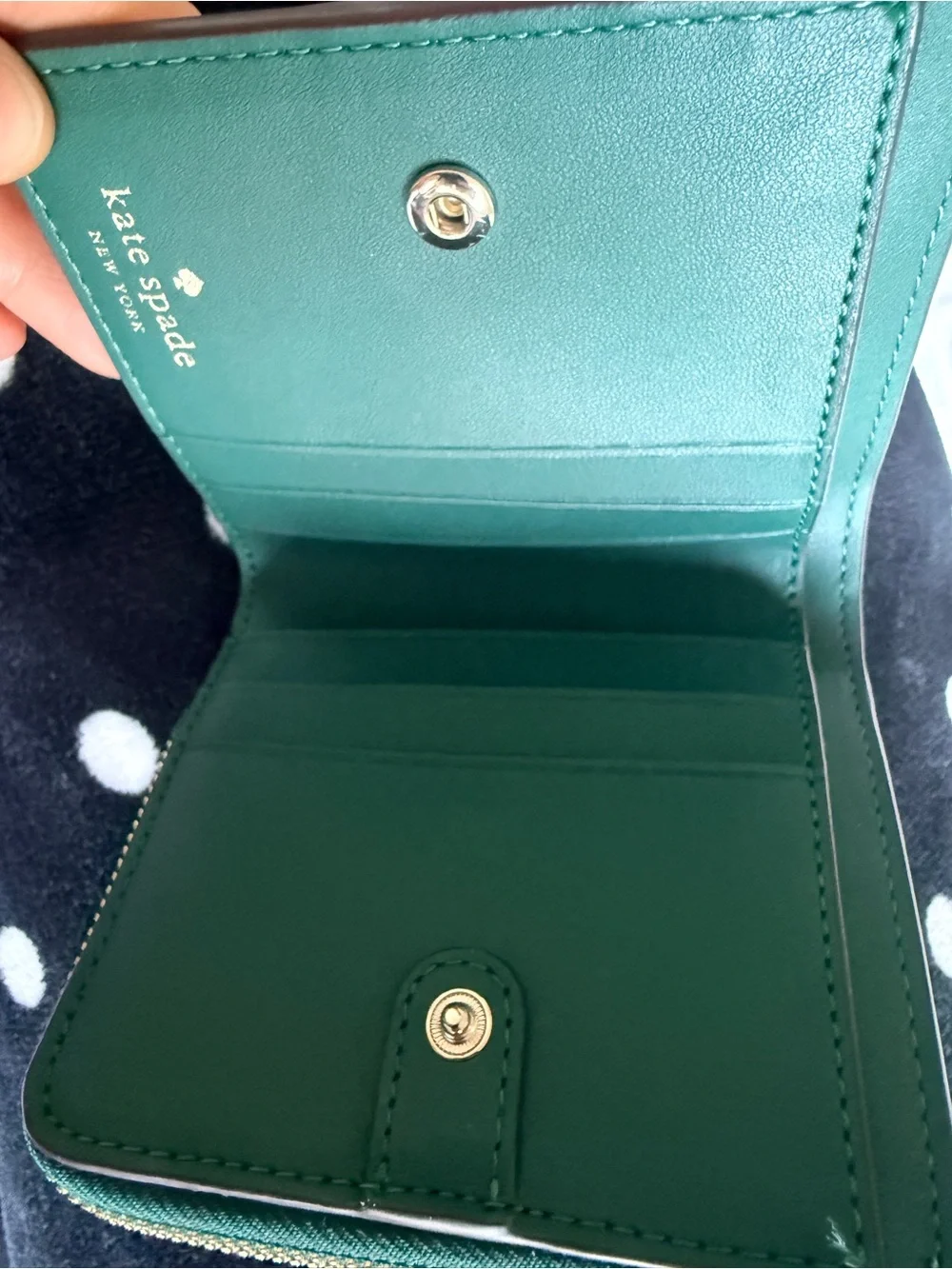 kate spade emerald green zip-around compact wallet